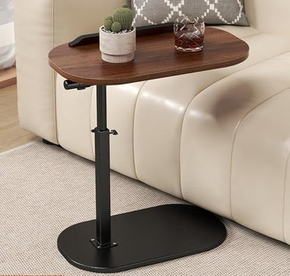 C Table End Table Adjustable Height,Round Recliner Side Table,360°Swivel Bathtub Tray Table Withthick Metal Bracket,Small Coffee Tabl,Modern Bedside Table,for Sofa/Bed/Bathtub(Dark Brown) - color: Dark Brown