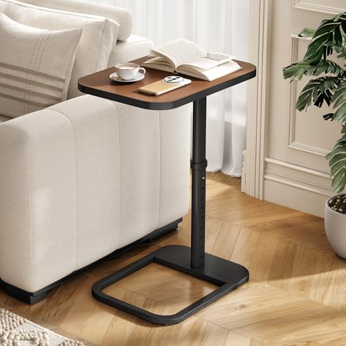 Kitstorack Upgraded TV Tray Table with Panel Lock, 90° Flip-Over Design & Adjustable Height, Sofa Arm Side Table for Eating, Laptop, Couch, Bed, or Small Spaces, Espresso - color: Espresso, style: Auto-locking