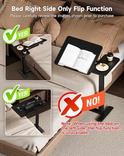 BZIUM Overbed Bedside Table with Hidden Wheels, Adjustable Medical Tilt Top Hospital Bed Table Over The Bed, Rolling Desk Mobile Standing Desk (27.6x15.8, Black) - color: Black, size: 27.6x15.8 Inch