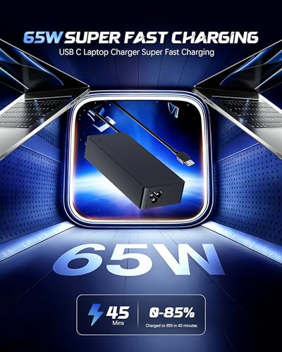 65W USB C Laptop Charger Compatible with Lenovo Laptop Charger ThinkPad T14 T15 E14 E15 X1 X13 E480 T480s T490 Yoga 7i 9i Thinkbook 65W 45W Computer Charger USB Type C AC Power Adapter