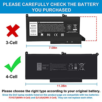 F3YGT 60Wh Laptop Battery for Dell Latitude 12 7000 7280 7290/13 7000 7380 7390 P29S002/14 7000 7480 7490 P28S P28S001 P73G P73G002 Series DM3WC 0DM3WC DM6WC 2X39G KG7VF V4940 451-BBYE 453-BBCF - size: 9.83*4.12*0.25inch