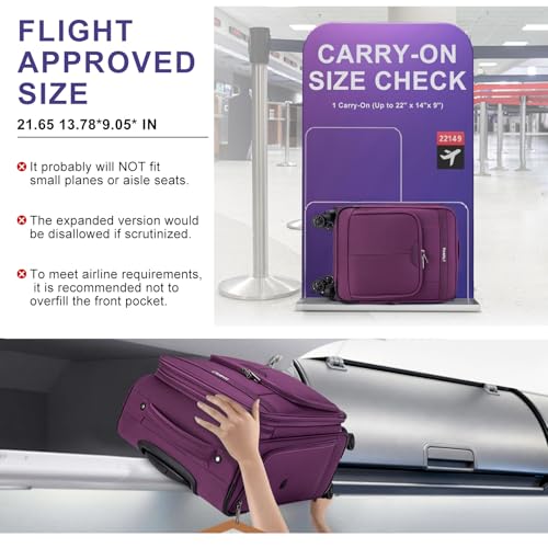 Carry on Suitcase 22x14x9 Airline Approved,20 inch Lightweight Suitcases with 360° silent swivel wheels, TSA Lock and Compartment, Large Capacity travel Suitcase-Purple - color: Purple, size: Carry-on 20 inch