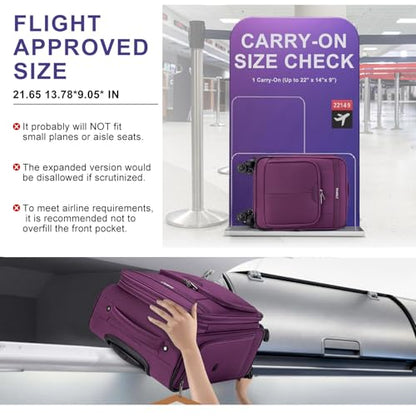 Carry on Suitcase 22x14x9 Airline Approved,20 inch Lightweight Suitcases with 360° silent swivel wheels, TSA Lock and Compartment, Large Capacity travel Suitcase-Purple - color: Purple, size: Carry-on 20 inch
