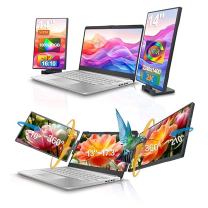 14.1-inch 2K Portable Triple Laptop Monitor Extender (with USB Docking Station) 2240x1400 QHD IPS Foldable Plug and Play Travel Home Office External Screen Compatible with HDMI,USB-A and USB-C - style: 2*14.1" 2K