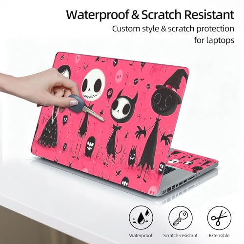 Universal Laptop Skin Sticker Decal, 12"-15.6" Aesthetic Vinyl Wrap, Pink Halloween Skeletons Waterproof Notebook Cover Art Protector for MacBook HP Dell Lenovo, Fits 13" 14" 15" 15.6" - color: Pink Halloween Skeletons