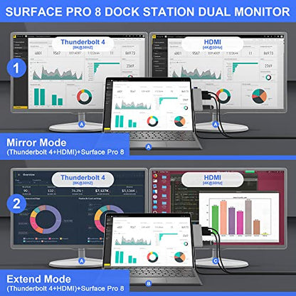 Surface Docking Station with 4K HDMI+USB-C Thunderbolt 4 (Display+Data+PD 100W)+USB 3.0/2.0+TF Card Slot, Triple Display USB C Hub for Surface Pro 8