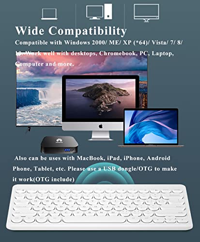 Compact Keyboard MouseCombo,JieruiDeng 79-Key Retro Mini Cute Computer Keyboard 2.4G USB Wireless and Silent Mice Set for Laptop Desktop PC iPad (White) - color: White