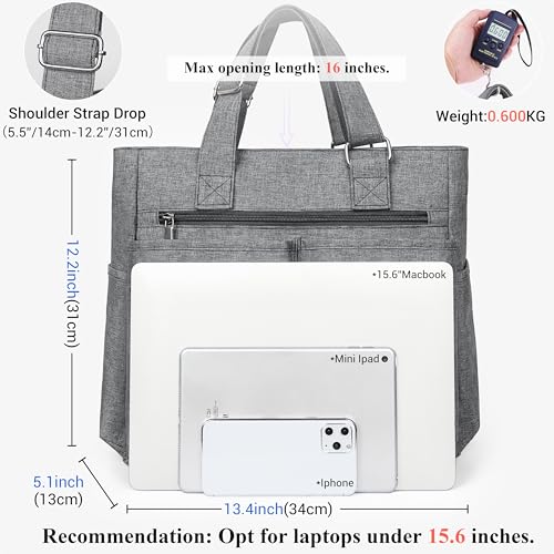 VOLGANIK ROCK Canvas Tote Bag Waterproof Nylon Multi Pocket Shoulder Bags Laptop Work Bag Teacher Purse Handbag for Women Men - color: Grey 2