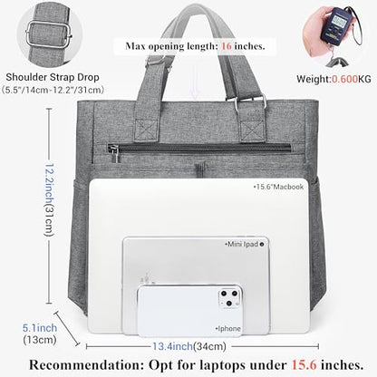 VOLGANIK ROCK Canvas Tote Bag Waterproof Nylon Multi Pocket Shoulder Bags Laptop Work Bag Teacher Purse Handbag for Women Men - color: Grey 2