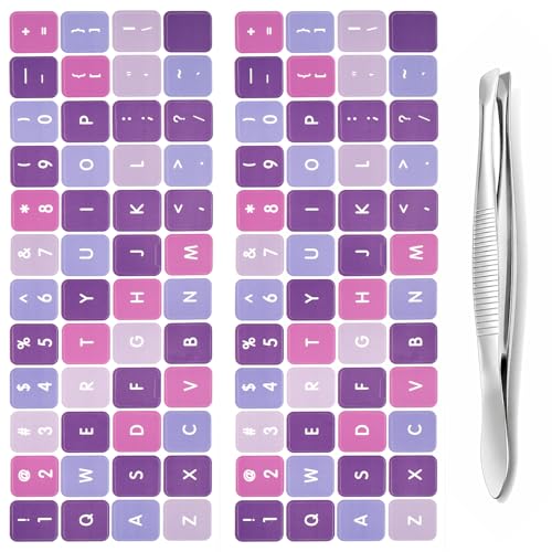 2pcs English Keyboard Stickers Laptop with Tweezer Universal Replacement English Laptop Keyboard Stickers Purple Background with White Lettering Sticker for PC Computer Desktop