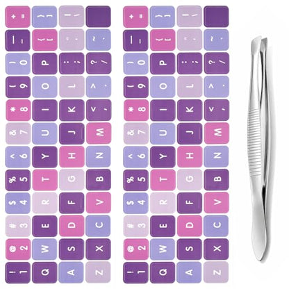 2pcs English Keyboard Stickers Laptop with Tweezer Universal Replacement English Laptop Keyboard Stickers Purple Background with White Lettering Sticker for PC Computer Desktop