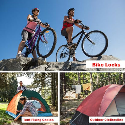 1/8" Stainless Steel Security Cable Luggage Lock, Double Loop, 2Pack | Rustproof, flexible wire rope, 4/6/10/15FT, anti-theft, weatherproof, durable, for luggage bike gate - color: Black, size: 4ft (2Pack)