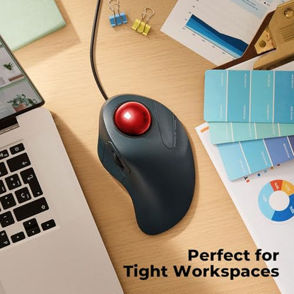 Wired Trackball Mouse for Large Hands, Ergonomic Design Reduces Wrist & Muscle Strain, Precision Tracking with Easy Index Finger Control, Compatible with PC, Laptop, Windows, Mac, Red - color: A-Red