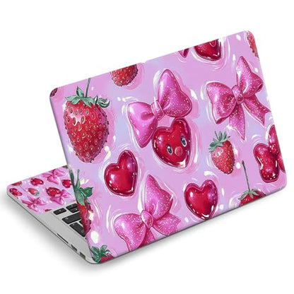 Universal Laptop Skin Sticker Decal, Compatible with MacBook HP Dell Lenovo 12"-15.6", Reusable Vinyl Notebook Cover 3PCS Set, High-Recognition Film-Coquette Strawberry Bow - color: Coquette Strawberry Bow