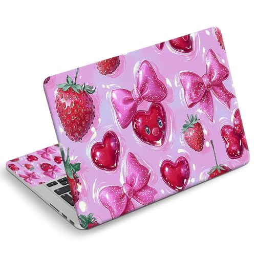 Universal Laptop Skin Sticker Decal, Compatible with MacBook HP Dell Lenovo 12"-15.6", Reusable Vinyl Notebook Cover 3PCS Set, High-Recognition Film-Coquette Strawberry Bow - color: Coquette Strawberry Bow