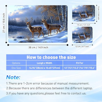 Universal Laptop Skin Sticker Decal with 2 Wrist Pad Skins, Waterproof Scratch Vinyl Cover for 11–15.6 Inch MacBook, HP, Dell, Lenovo, Cutable & Reusable,Winter Deer Snow Scene - color: Winter Deer Snow Scene