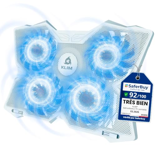 KLIM Wind Laptop Cooling Pad - More Than 500 000 Units Sold - New - The Most Powerful Rapid Action Cooling Fan - Laptop Stand with 4 Cooling Fans at 1200 RPM - USB Fan - PS5 PS4 - Full White - color: Full White
