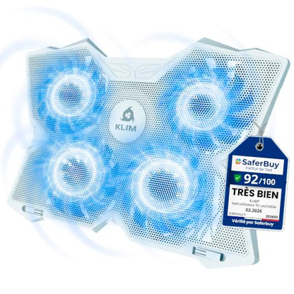 KLIM Wind Laptop Cooling Pad - More Than 500 000 Units Sold - New - The Most Powerful Rapid Action Cooling Fan - Laptop Stand with 4 Cooling Fans at 1200 RPM - USB Fan - PS5 PS4 - Full White - color: Full White