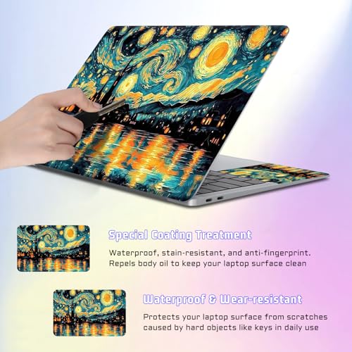 Universal Laptop Skin Sticker Decal, Compatible with MacBook HP Dell Lenovo 12"-15.6", Reusable Vinyl Notebook Cover 3PCS Set, High-Recognition Film-Starry Night Town - color: Starry Night Town