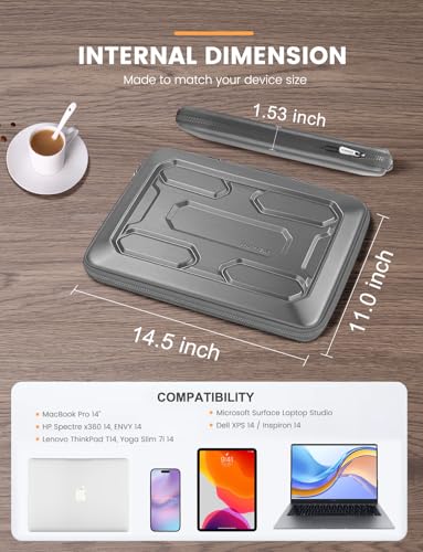 DOMISO 14 inch Laptop Sleeve with Handle Shockproof Computer Bag Waterproof EVA Protective Carrying Case for 14" ThinkPad E480/Yoga 920/13.5" Microsoft Surface Book/HP Pavilion 14 Stream 14, Silver - color: Silver, size: 14 inch
