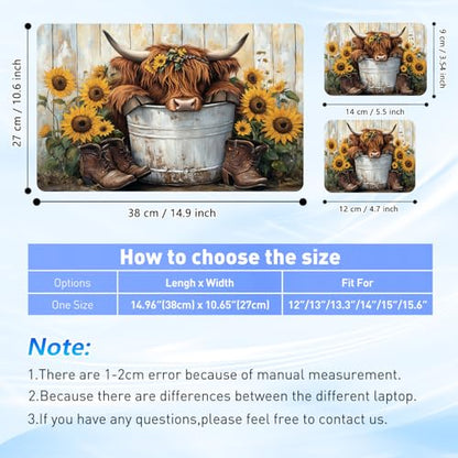 Universal Laptop Skin Sticker Decal with 2 Wrist Pad Skins, Waterproof Scratch Vinyl Cover for 11–15.6 Inch MacBook, HP, Dell, Lenovo, Cutable & Reusable,Highland Cow Sunflower - color: Highland Cow Sunflower