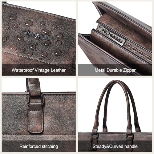 15.6 Inch Laptop Tote Bag with Clutch Purse for Women | Water-Resistant Vegan Leather Computer Briefcase with Satchel Purse,Professional Business Tote,Casual Handbag,Work Office - color: Two-toned Coffee