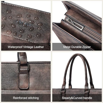 15.6 Inch Laptop Tote Bag with Clutch Purse for Women | Water-Resistant Vegan Leather Computer Briefcase with Satchel Purse,Professional Business Tote,Casual Handbag,Work Office - color: Two-toned Coffee