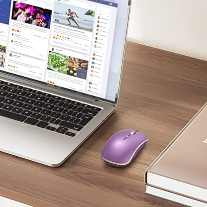 JOYACCESS Silent Wireless Mouse - 2.4G Portable & Ergonomic with 5 DPI Levels for Desktop, Notebook, PC & Laptop (Purple) - color: Purple