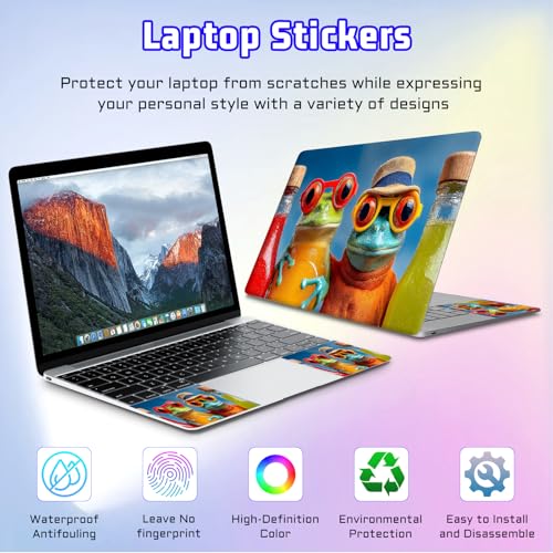 Universal Laptop Skin Sticker Decal, Compatible with MacBook HP Dell Lenovo 12"-15.6", Reusable Vinyl Notebook Cover 3PCS Set, High-Recognition Film-Funny Cool Frogs Drinking - color: Funny Cool Frogs Drinking