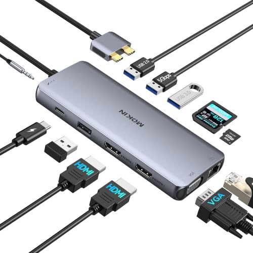 MOKiN MacBook Pro Docking Station for Dual Monitor, 12 in 2 HDMI Adapter | Dockingstation for MacBook Pro/Air, MacBook Adapter , VGA, Ethernet, 4x USB, SD/microSD, 100W PD, Mac Dongle Dual HDMI