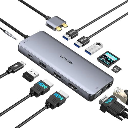 MOKiN MacBook Pro Docking Station for Dual Monitor, 12 in 2 HDMI Adapter | Dockingstation for MacBook Pro/Air, MacBook Adapter , VGA, Ethernet, 4x USB, SD/microSD, 100W PD, Mac Dongle Dual HDMI