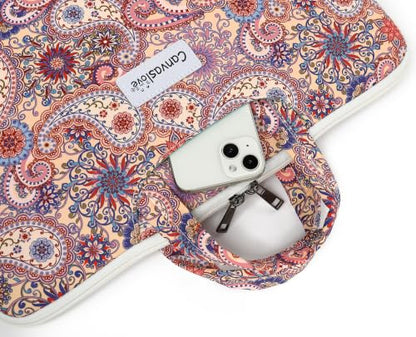 Laptop Bag, Messenger Shoulder Bag with Adjustable Strap Purple Paisley Floral - color: Black With White and Blue Floral Pattern