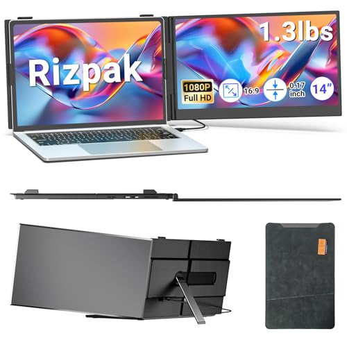 Laptop Screen Extender, 14” FHD 1080P Portable Monitor for Laptop, 1.3lbs Ultra-Light Dual Monitor, USB-C Plug & Play Travel Monitor Extender for 13”-17” Windows/Mac/Android/Chrome - style: 14” Slim Dual Monitor