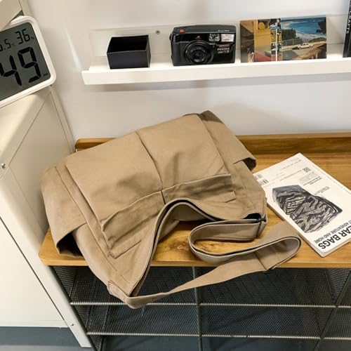 Cute Canvas Tote Bag for School/Work/Travel, Large Crossbody Messenger Bag Laptop Shoulder Bag - color: Coyote Tan Brown