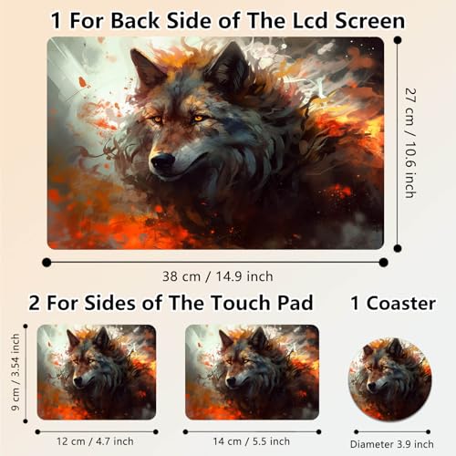 Laptop Skin Sticker Decal 15.6 Inch,12 13 13.3 14 15 15.6 in Laptop Netbook Skins for Notebook,Art Decal Removable Waterproof Scratch Resistant,Universal Vinyl Cover,Cool Fire Wolf - color: Cool Fire Wolf