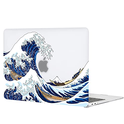 Case for MacBook Air 13-inch Laptop M5 M4 M3 M2 A3449 A3240 A3113 A2681 2026-2022 Release with Touch ID, 3D Effect Matte Clear See Through Hard Cover&Keyboard Cover, Great Wave - color: Blue Clear