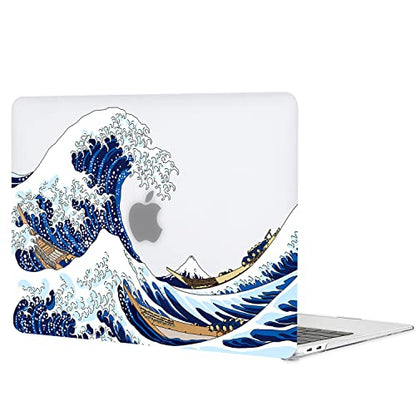 Case for MacBook Air 13-inch Laptop M5 M4 M3 M2 A3449 A3240 A3113 A2681 2026-2022 Release with Touch ID, 3D Effect Matte Clear See Through Hard Cover&Keyboard Cover, Great Wave - color: Blue Clear
