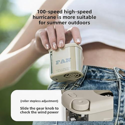 Portable Clip-on Waist Fan, 100-Speed Adjustment, LED Light, USB Rechargeable