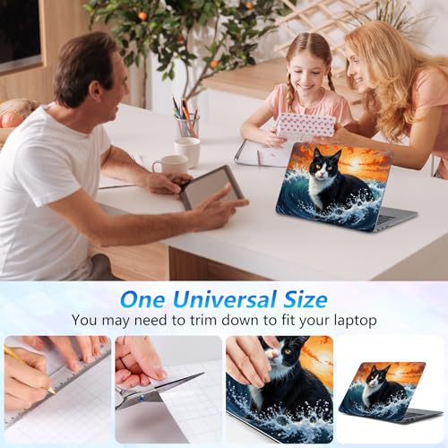 Universal Laptop Skin Sticker Decal with 2 Wrist Pad Skins, Waterproof Scratch Vinyl Cover for 11–15.6 Inch MacBook, HP, Dell, Lenovo, Cutable & Reusable,Great Wave Cat - color: Great Wave Cat