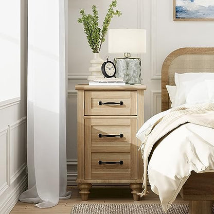 WAMPAT Farmhouse End Table with Charging Station, Light Wood Sofa Side Table with Storage Cabinet, Narrow Night Stand Bedside Table with Drawer for Living Room, Bedroom, Oak - color: Oak