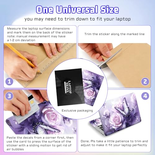 Universal Laptop Skin Sticker Decal, Compatible with MacBook HP Dell Lenovo 12"-15.6", Reusable Vinyl Notebook Cover 3PCS Set, High-Recognition Film-Purple Butterfly Flower - color: Purple Butterfly Flower