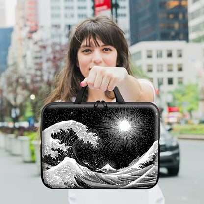 Laptop Sleeve with Handle 13 Inch, Waterproof Laptop Case Bag, Black Wave Pattern Design Computer Sleeve Compatible with MacBook Air, Pro, HP, Dell, Lenovo, ASUS - color: Black Wave, size: 13inch(13-13.6")
