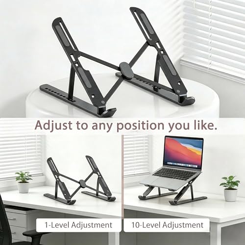 Ergonomic Foldable Computer Stand, 10-Level Height Adjustable Aluminum Laptop Stand, Compatible with 17.3 Inch Laptops, Tablets & Drawing Tablets, for MacBook, HP, Lenovo, Dell (Black) - color: Black