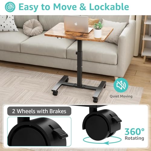 WINAZ Small Portable Laptop Rolling Desk - 24 Inch Mobile Computer Desk Adjustable Height on Wheels for Small Spaces, Couch Kids Desks End Side Table, Teacher Podium for Classroom, Rustic Brown - color: Brown