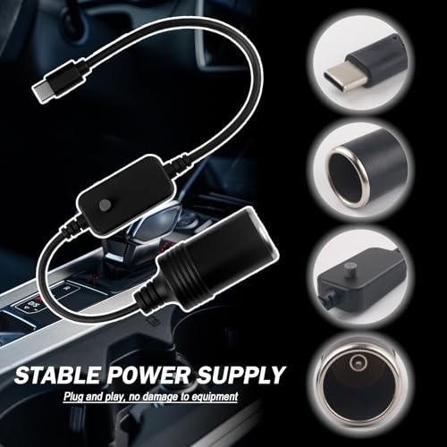 Adjustable USB to 12V Adapter with 5V/9V/12V/15V/20V Output,65W PD3.0 USB to Cigarette Lighter Adapter,Cigarette Lighter to USBs Adapters Car Accessories for LED Strips GPS Devices