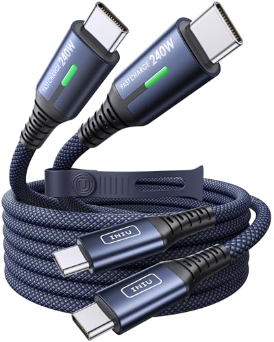 INIU USB C to USB C Cable, 240W Fast Charging Type C Charger Cord, Braided USBC Cable for iPhone 17, Samsung S25, Laptop, MacBook, Switch, Family, Commuter, Students, [6.6ft+6.6ft Blue] | Nylon Braided, Fast Charging, LED Indicator, USB-C Data Transfer, f