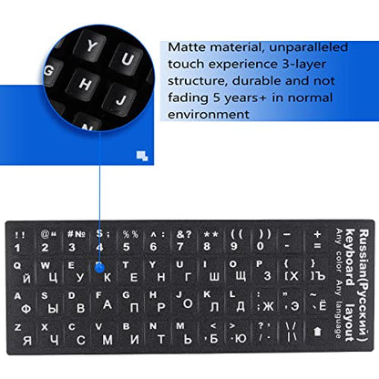 2 Pack Universal Russian Keyboard Stickers Black Background with, White Lettering for Computer Laptop Notebook Desktop, Replacement Computer Keyboard Stickers (Russian) - color: Russian-black/Black White Letter