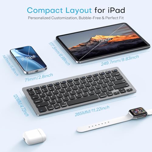 OMOTON Upgraded Rechargeable Bluetooth Keyboard for iPad, with Adjustable Stand Holder and 2 Key Stickers, Compact Portable Wireless Keyboard for iPad 11th A16, 10th, Pro, Air, Mini, Grey - color: Grey