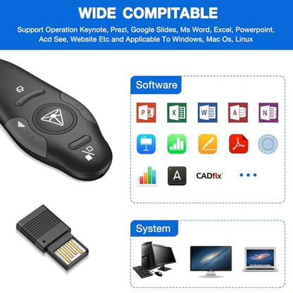 Presentation Clicker Wireless Presenter Remote USB Control Powerpoint PPT Clicker, Clicker RF 2.4GHz Presenter Remote Google Slide Advancer Powerpoint Clicker for Computer/Laptop/Mac/Keynote - color: A-Red