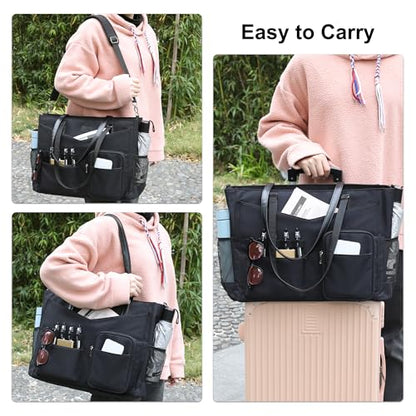 Laptop Bag for Women 17 Inch, Teacher Tote Bag with Compartments Work Tote Bag With 12 Pockets Professional Computer Bag Travel Business Briefcase Office Handbag Bag with Shoulder Straps - color: B1-black
